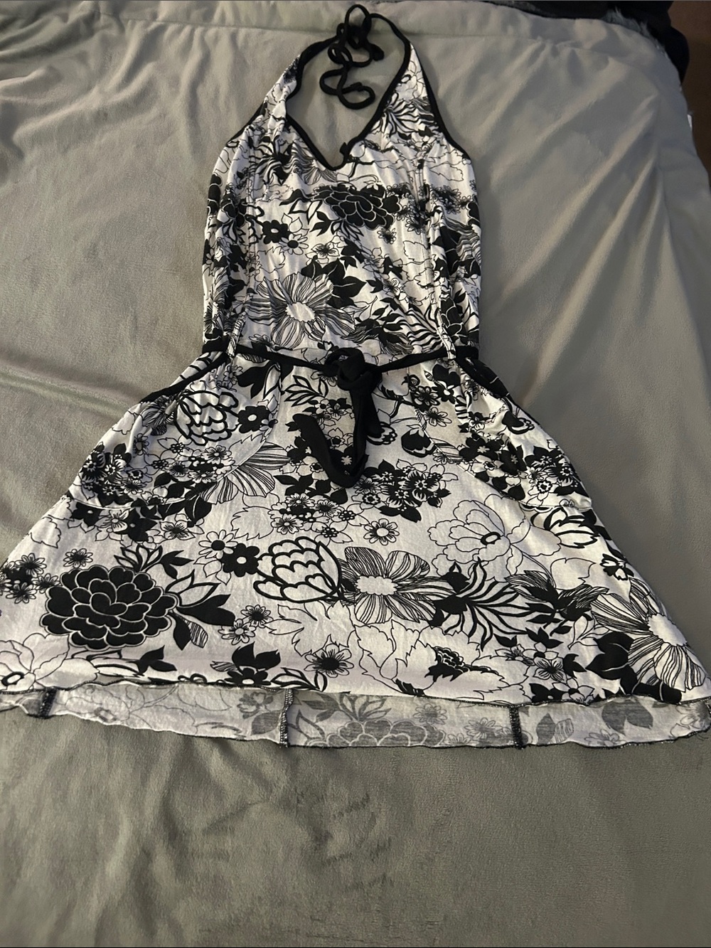 Black & White Floral Halter Dress